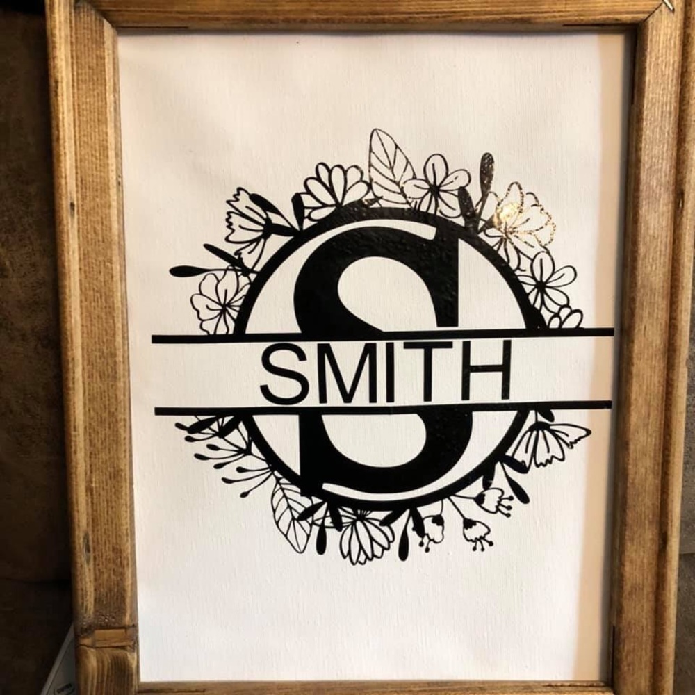 Reverse canvas last name monogram